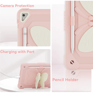 Husa Sigloo pentru iPad 9.7" (iPad 5/6, Air 2, Pro 9.7) cu Suport Aripi de Fluture, Suport Creion, Protectie Rigida Antisoc – Roz