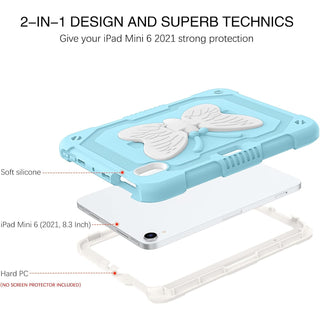 Husa premium Sigloo pentru Apple iPad Mini 7/6 (2024/2021), 8.3", Protectie Completa, Suport Creion, Stand Fluture, Curea Umar, Albastru