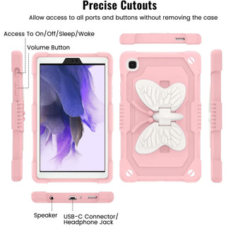 Husa Shockproof Armor pentru Samsung Galaxy Tab A7 Lite(SM-T220/T225), 8.7", Sigloo, stand Fluture, Protectie 360, Roz