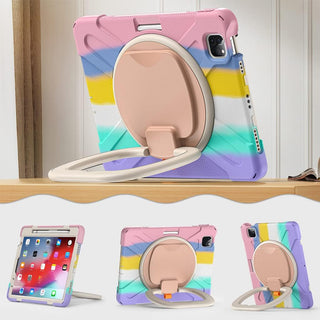 Husa de protectie pentru Apple Ipad Air 11, Air 5, Air 4, (11/10.9 Inch),, Sigloo, antisoc, suport 360, roz/multicolor, set cu curea de umar ajustabila