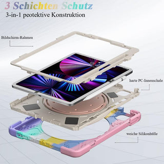 Husa de protectie pentru Apple Ipad Air 11, Air 5, Air 4, (11/10.9 Inch),, Sigloo, antisoc, suport 360, roz/multicolor, set cu curea de umar ajustabila