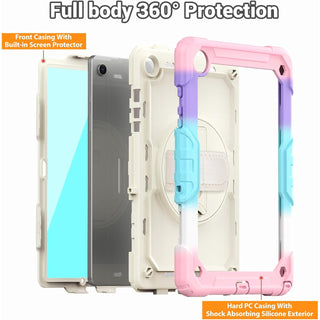 Pachet 360 pentru Samsung Galaxy Tab A8 (X200/X205/X207) 10.5" 2022 – husa Sigloo cu folie inclusa, curea de umar si suport rotativ, Roz