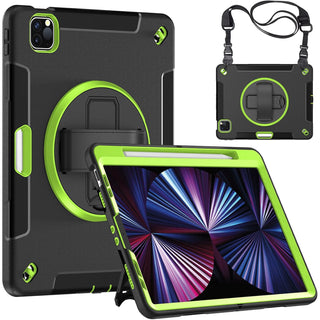 Pachet complet Sigloo 360° pentru iPad Air 5/4 (10.9 inch) - Husa Shockproof cu folie, suport rotativ, suport creion si curea umar - Negru