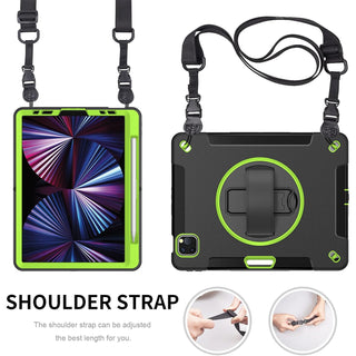 Pachet complet Sigloo 360° pentru iPad Air 5/4 (10.9 inch) - Husa Shockproof cu folie, suport rotativ, suport creion si curea umar - Negru