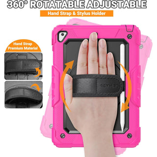 Husa Sigloo 3-in-1 pentru iPad 9.7” / iPad Pro 9.7” (2017/2018) – Protectie Completa, Suport Rotativ, Curea Reglabila, Roz + Negru
