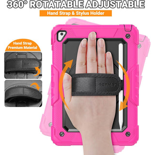 Pachet 360 pentru iPad 9.7" (iPad Air 2, iPad 5/6, iPad Pro 9.7) – Husa Sigloo Shockproof Armor cu folie inclusa, curea de umar si suport rotativ, Roz