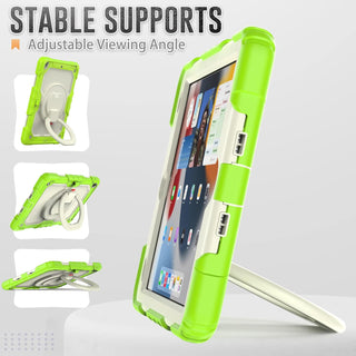 Pachet complet 360° Sigloo: Husa Shockproof Armor + Folie integrata pentru Apple iPad 9th/8th/7th Gen (2021/2020/2019), 10.2", cu stand rotativ, Verde cu Crem