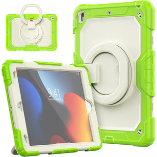 Pachet complet 360° Sigloo: Husa Shockproof Armor + Folie integrata pentru Apple iPad 9th/8th/7th Gen (2021/2020/2019), 10.2", cu stand rotativ, Verde cu Crem