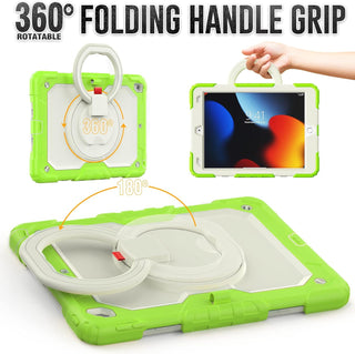Pachet complet 360° Sigloo: Husa Shockproof Armor + Folie integrata pentru Apple iPad 9th/8th/7th Gen (2021/2020/2019), 10.2", cu stand rotativ, Verde cu Crem