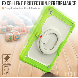 Pachet complet 360° Sigloo: Husa Shockproof Armor + Folie integrata pentru Apple iPad 9th/8th/7th Gen (2021/2020/2019), 10.2", cu stand rotativ, Verde cu Crem