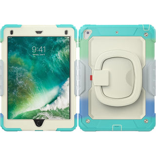 Pachet 360° pentru iPad 9.7" (iPad 5/6, Air 2, Pro 9.7) – Husa Sigloo, Stand Rotativ, Folie Protectie, Curea de Umar, Camouflage Albastru Deschis