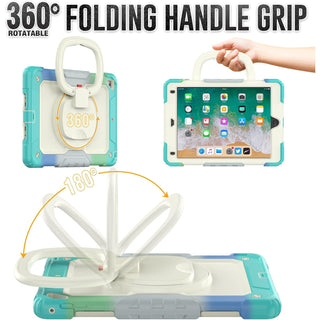 Pachet 360° pentru iPad 9.7" (iPad 5/6, Air 2, Pro 9.7) – Husa Sigloo, Stand Rotativ, Folie Protectie, Curea de Umar, Camouflage Albastru Deschis