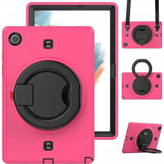Pachet complet 360° Sigloo: Husa Shockproof Armor + Folie integrata pentru Samsung Galaxy Tab A7 (SM-T500/T505/T507), 10.4" cu stand rotativ, suport creion, curea umar, Roz Bombon