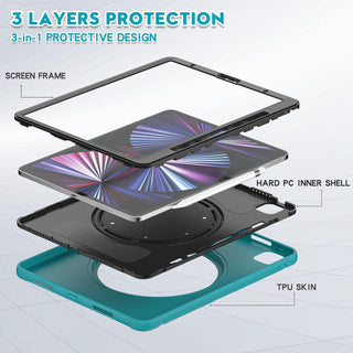 Husa Sigloo pentru iPad Air 13" (2025/2024 M3/M2) si iPad Pro 12.9" – Suport Rotativ, Suport Pencil, – Bleumarin + Negru