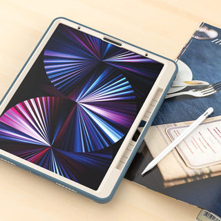Husa Sigloo pentru iPad Air 13" (2025/2024 M3/M2) si iPad Pro 12.9" – Suport Rotativ, Suport Pencil, – Bleumarin + Bej