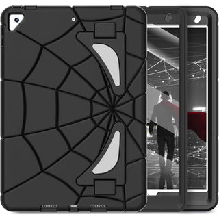 Husa Sigloo pentru Apple iPad 9th/8th/7th Gen (2021/2020/2019), 10.2'', Protectie Completa, Stand Spiderman, Anti-Soc, Negru