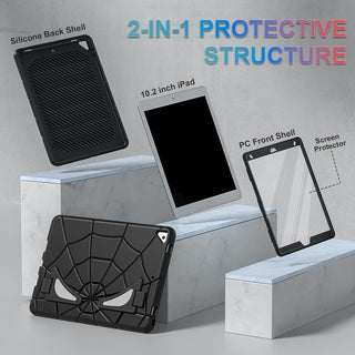 Husa Sigloo pentru Apple iPad 9th/8th/7th Gen (2021/2020/2019), 10.2'', Protectie Completa, Stand Spiderman, Anti-Soc, Negru
