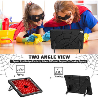 Husa Sigloo pentru Apple iPad 9th/8th/7th Gen (2021/2020/2019), 10.2'', Protectie Completa, Stand Spiderman, Anti-Soc, Negru