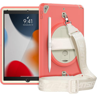 Pachet 360 pentru iPad Air13 (2024/2025), iPad Pro 12.9'' (2020/2021/2022), husa Sigloo cu folie inclusa, curea de umar si suport rotativ, Roz cu Crem