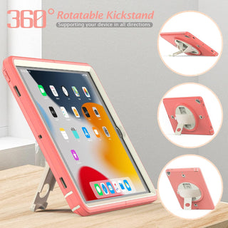 Pachet 360 pentru iPad Air13 (2024/2025), iPad Pro 12.9'' (2020/2021/2022), husa Sigloo cu folie inclusa, curea de umar si suport rotativ, Roz cu Crem