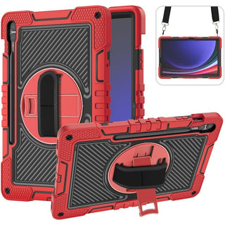 Husa Sigloo pentru tableta Samsung Galaxy Tab S8 Plus, S7 FE, S7 Plus, Rezistenta la Socuri, cu Suport Rotativ, Rosu cu Negru