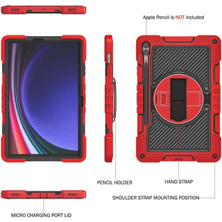 Husa Sigloo pentru tableta Samsung Galaxy Tab S8 Plus, S7 FE, S7 Plus, Rezistenta la Socuri, cu Suport Rotativ, Rosu cu Negru