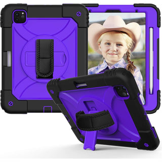 Husa rezistenta pentru iPad Pro 11" (2024, Gen. 5) – Protectie militara antisoc, Stand 360°, Curea de mana si umar, Mov