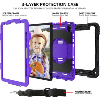 Husa rezistenta pentru iPad Pro 11" (2024, Gen. 5) – Protectie militara antisoc, Stand 360°, Curea de mana si umar, Mov