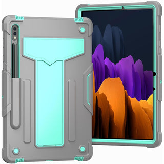 Husa Sigloo pentru Galaxy Tab S8(X700/X706) / S7 (T870/T875/T876B), 11", CarcasaAntisoc cu Suport Rabatabil, Gri + Verde deschis