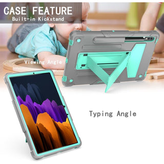 Husa Sigloo pentru Galaxy Tab S8(X700/X706) / S7 (T870/T875/T876B), 11", CarcasaAntisoc cu Suport Rabatabil, Gri + Verde deschis