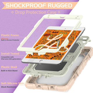 Husa Sigloo pentru iPad 9.7" (iPad 5/6, Air 2, Pro 9.7) – 3 Straturi Protectie, Suport Integrat, Ecran Protejat, Antisoc –Roz cu crem