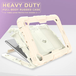 Husa Sigloo pentru iPad 9.7" (iPad 5/6, Air 2, Pro 9.7) – 3 Straturi Protectie, Suport Integrat, Ecran Protejat, Antisoc –Roz cu crem