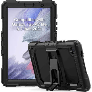 Husa Shockproof Armor pentru Samsung Galaxy Tab A7 Lite(SM-T220/T225), 8.7", Sigloo, stand Built-in, Protectie 360, Curea de umar, Negru carbune