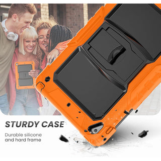 Husa Sigloo pentru iPad 9.7" (iPad 5/6, Air 2, Pro 9.7) – 3 Straturi Protectie, Suport Integrat, Ecran Protejat, Antisoc pentru Copii – Portocaliu