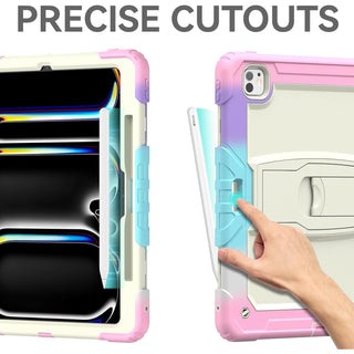 Husa Sigloo pentru iPad Air13 (2024/2025), iPad Pro 12.9'' (2020/2021/2022), Antisoc, Antipraf, cu Stand si Curea de Umar – Camuflaj Roz