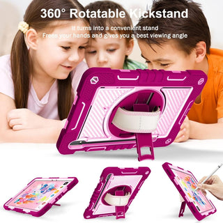 Husa Sigloo pentru Galaxy Tab S8(X700/X706) / S7 (T870/T875/T876B), 11", CarcasaAntisoc cu Suport Rotativ, Design Roz Intens + Roz Deschis