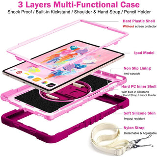 Husa Sigloo pentru Galaxy Tab S8(X700/X706) / S7 (T870/T875/T876B), 11", CarcasaAntisoc cu Suport Rotativ, Design Roz Intens + Roz Deschis