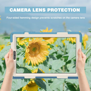 Husa Sigloo pentru Samsung Galaxy Tab A 8.0" 2019 (SM-T290/T295), Carcasa 3 Straturi, Suport 360°, Curea de Umar, Protectie Antisoc, Albastru melange