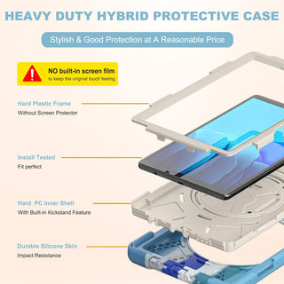 Husa Sigloo pentru Samsung Galaxy Tab A 8.0" 2019 (SM-T290/T295), Carcasa 3 Straturi, Suport 360°, Curea de Umar, Protectie Antisoc, Albastru melange