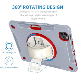 Pachet complet Sigloo 360° pentru iPad Air 5/4 (10.9 inch) - Husa Shockproof cu folie, suport rotativ si suport creion - Gri & Rosu