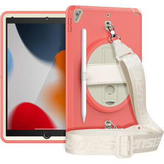 Pachet 360 pentru iPad 9.7" (iPad Air 2, iPad 5/6, iPad Pro 9.7) – Husa Sigloo cu folie inclusa, curea de umar si suport rotativ, Roz