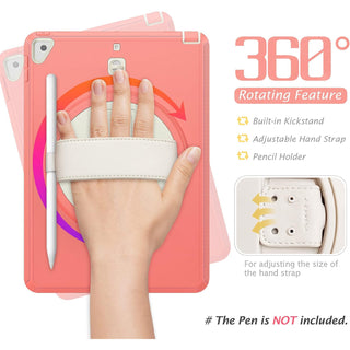 Pachet 360 pentru iPad 9.7" (iPad Air 2, iPad 5/6, iPad Pro 9.7) – Husa Sigloo cu folie inclusa, curea de umar si suport rotativ, Roz
