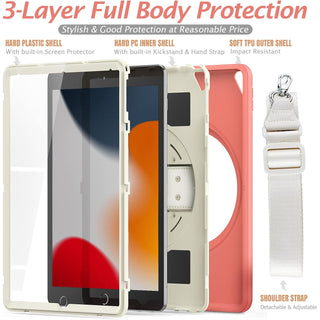 Pachet 360 pentru iPad 9.7" (iPad Air 2, iPad 5/6, iPad Pro 9.7) – Husa Sigloo cu folie inclusa, curea de umar si suport rotativ, Roz