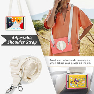 Pachet 360 pentru iPad 9.7" (iPad Air 2, iPad 5/6, iPad Pro 9.7) – Husa Sigloo cu folie inclusa, curea de umar si suport rotativ, Roz