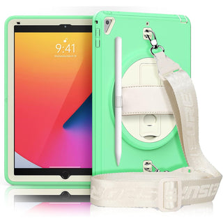 Pachet 360 pentru iPad Air13 (2024/2025), iPad Pro 12.9'' (2020/2021/2022), husa Sigloo cu folie inclusa, curea de umar si suport rotativ, Verde cu Crem