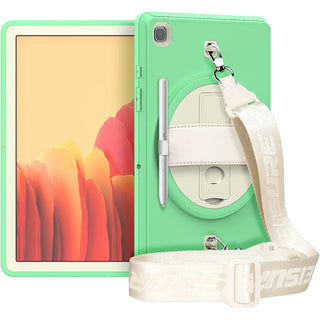 Pachet 360° Sigloo: Husa Shockproof Armor + Folie integrata pentru Samsung Galaxy Tab A7 10.4" cu stand rotativ, curea umar, Verde deschis