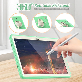 Pachet 360° Sigloo: Husa Shockproof Armor + Folie integrata pentru Samsung Galaxy Tab A7 10.4" cu stand rotativ, curea umar, Verde deschis