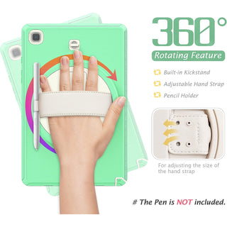 Pachet 360° Sigloo: Husa Shockproof Armor + Folie integrata pentru Samsung Galaxy Tab A7 10.4" cu stand rotativ, curea umar, Verde deschis