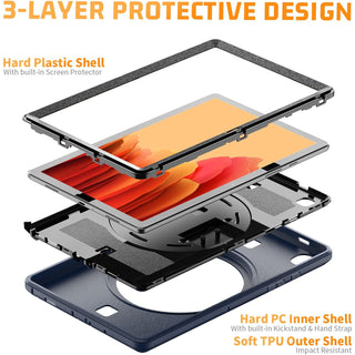 Pachet 360 pentru Samsung Galaxy Tab A7 Lite(SM-T220/T225), 8.7", Sigloo, husa cu folie de protectie si curea de umar, suport 360, bleumarin