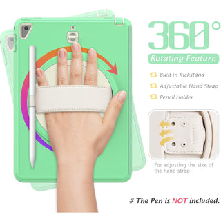 Pachet 360 pentru iPad 9.7" (iPad Air 2, iPad 5/6, iPad Pro 9.7) – Husa Sigloo cu folie inclusa, curea de umar si suport rotativ, Verde cu Crem